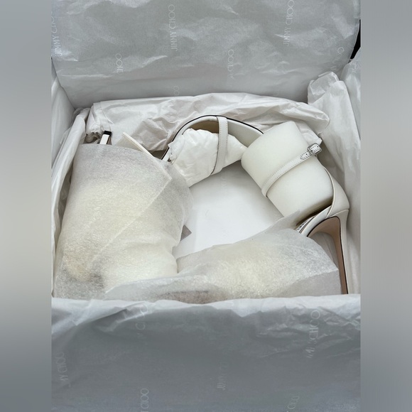 Jimmy Choo Aveline 100 High Heel Latte Bow Ankle Strap Open Toe Sandal NWB $1175 - Picture 17 of 17